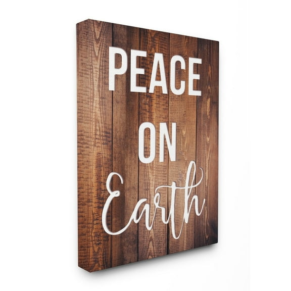 The Stupell Home Decor Collection Peace On Earth Distressed Wood Typography Oversized Stretched Canvas Wall Art, 24 x 1.5 x 30