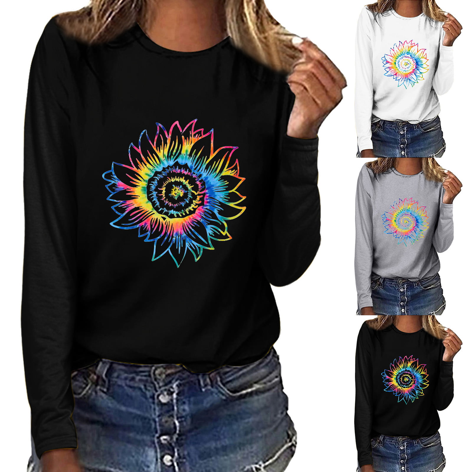 Yanekop Womens Sunflower Printed Off Shoulder Sweatshirt Pullover Casual Top Shirts 