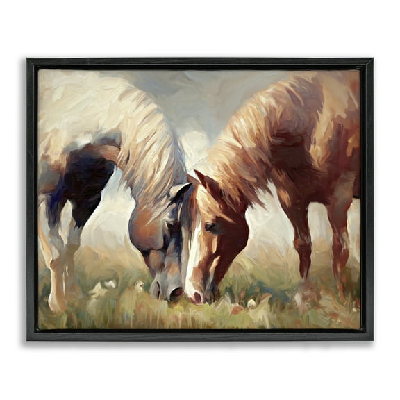 Stupell Industries Horses Touching Noses Animals & Insects Painting Black Floater Framed Canvas Art Print Wall Art, 21 x 17