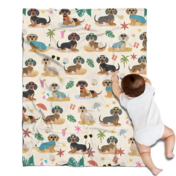Dachshunds on the Beach Blanket,Comfortable Soft Flannel Throw Blanket,All Season,Warm Lightweight Blankets for Sofa Bed Couch Living Room Chair,30"x40"(80x100cm)