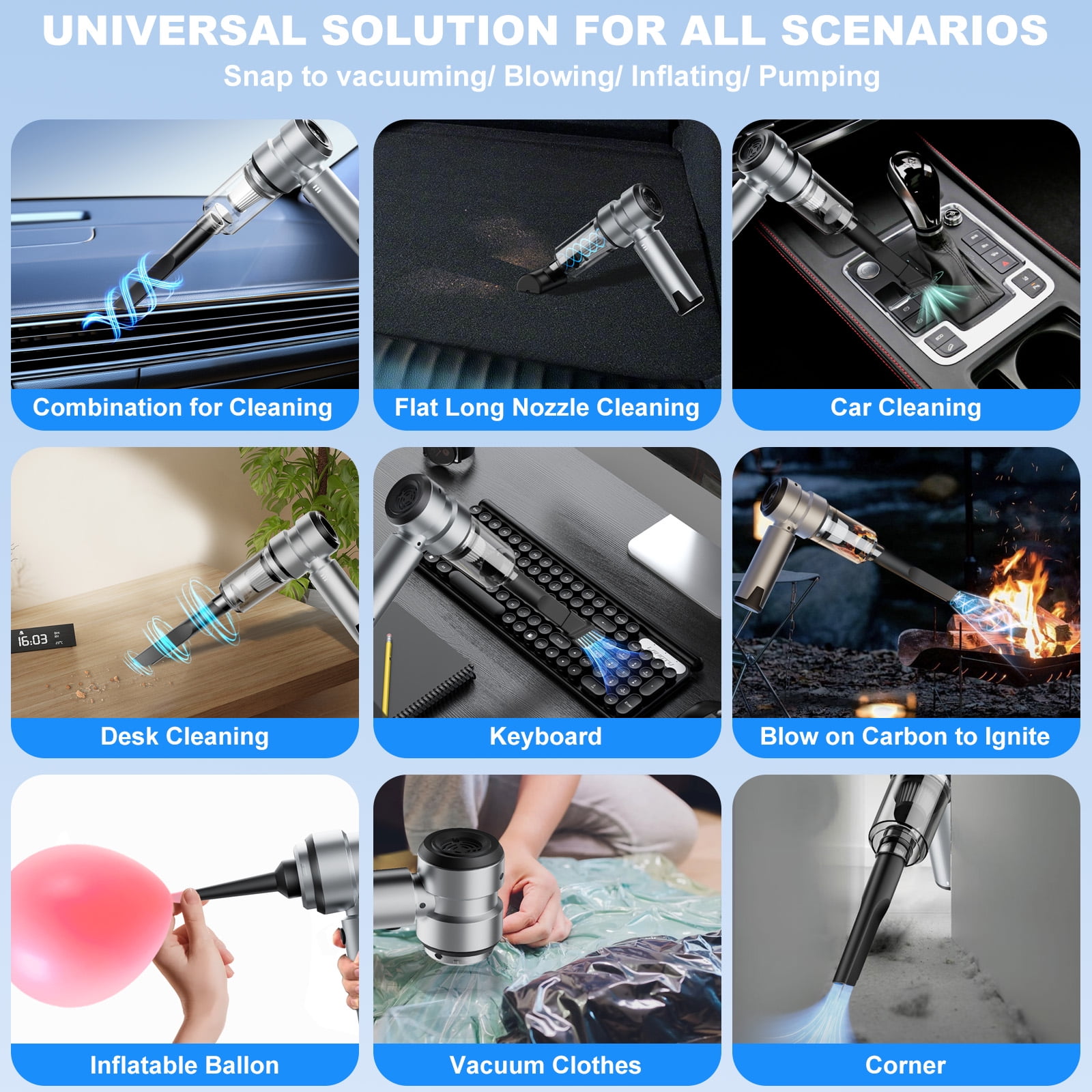 Car Vacuum Cleaners for Car, 100W Handheld Vacuum with 14000PA Suction, 2 in 1 Portable Mini Cordless Vacuum with Multi-Nozzles for Small Jobs, Car, Office Desk, Keyboards