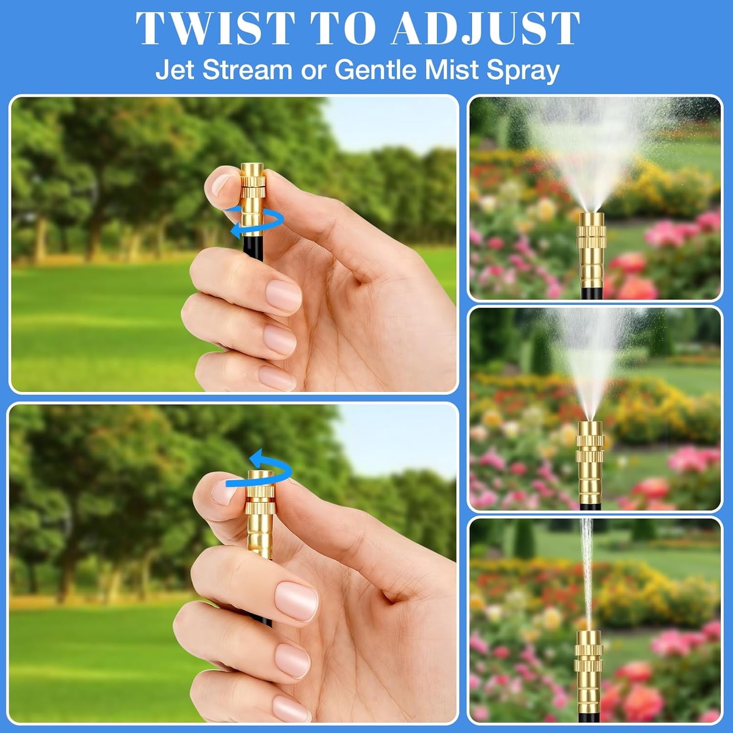 BSHAPPLUS® 100FT 5/16" Drip Irrigation System,Garden Irrigation Kit with 25pcs 360°Adjustable Bendable Copper Misting Nozzles,Atomizing Watering System for Lawn, Raised Bed,Greenhouse,Outdoor Cooling