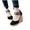 thumbnail image 3 of BONIXOOM Black Sandals Women Clearance Fall Buckle Wedge Casual Fashion Womens Shoes Black Size 8, 3 of 7