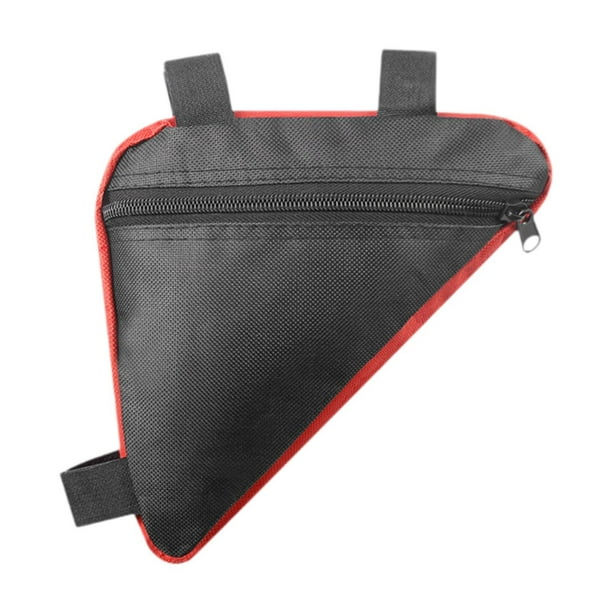Bolsa de almacenamiento triangular para cuadro de bicicleta, ideal para teléfono, billetera, llaves y herramientas. Negro Rojo