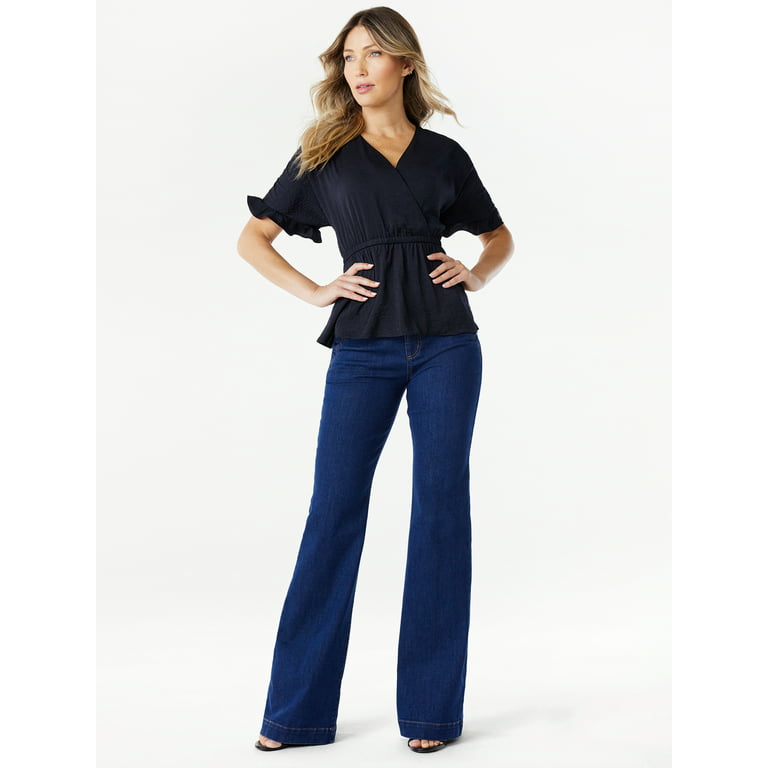 Sofia Jeans Women's Faux Wrap Peplum Top with Short Sleeves, Sizes