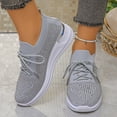 thumbnail image 2 of Wedge Sneakers for Women Sparkly Rhinestone Knit Mesh Casual Lace up Antislip Walking Shoes Slip on Stretch Sock Shoes Light Gray Size 7.5, 2 of 6