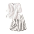 thumbnail image 4 of Guluxicc 2 Piece Women's Outfit Sets Basic T Shirt Matching Side Slit Shorts Eyelet Embroidery Casual Outfits for Spring and Summer, 4 of 5