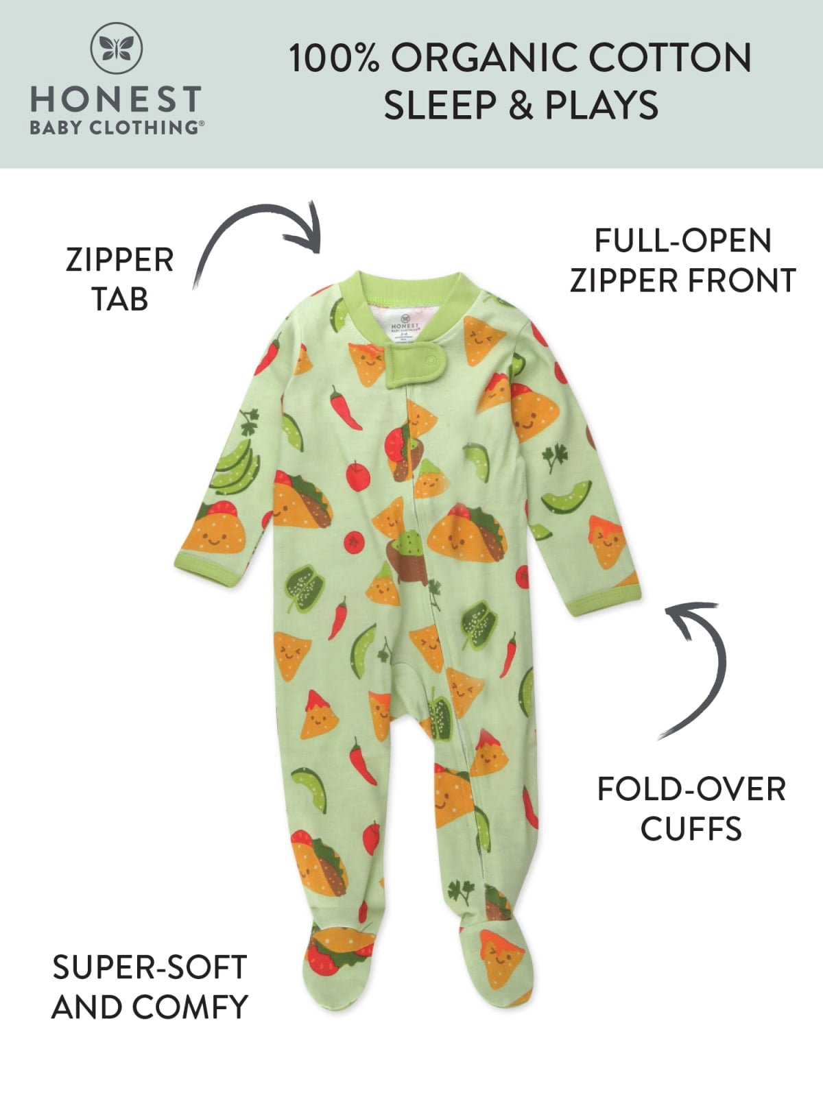 Honest Baby Clothing Organic Cotton Boy/Girl Long Sleeve Sleep N Play, Newborn to 9 Months