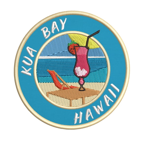 Happy Hour! At Kua Bay, Hawaii USA 3.5 Inch Iron Or Sew On Embroidered Fabric Badge Patch Ocean Beach, Salt Life Iconic Series