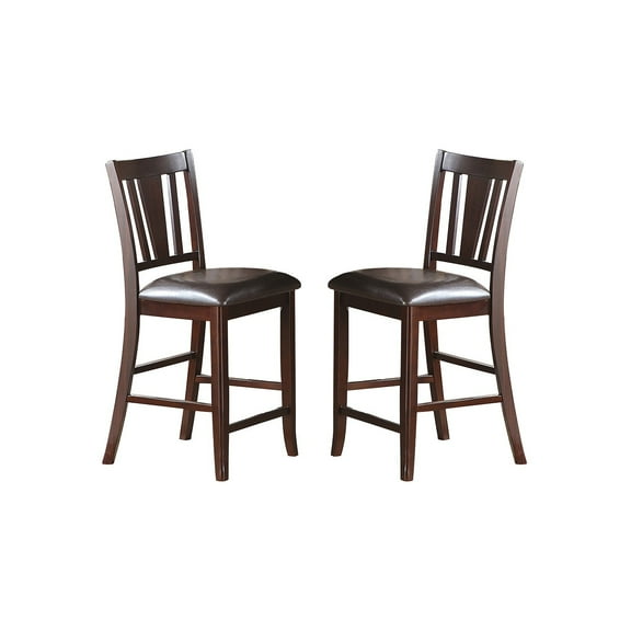 Simple Relax Upholstered Counter Height Chairs in Dark Brown Finish, Set of 2