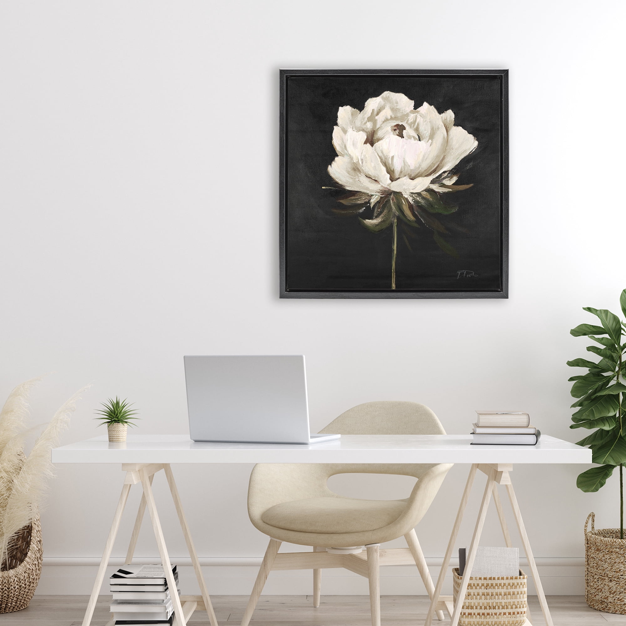 Stupell Industries Pretty Delicate Bloom on Black Black Framed Floater Canvas Wall Art, design by Patricia Pinto