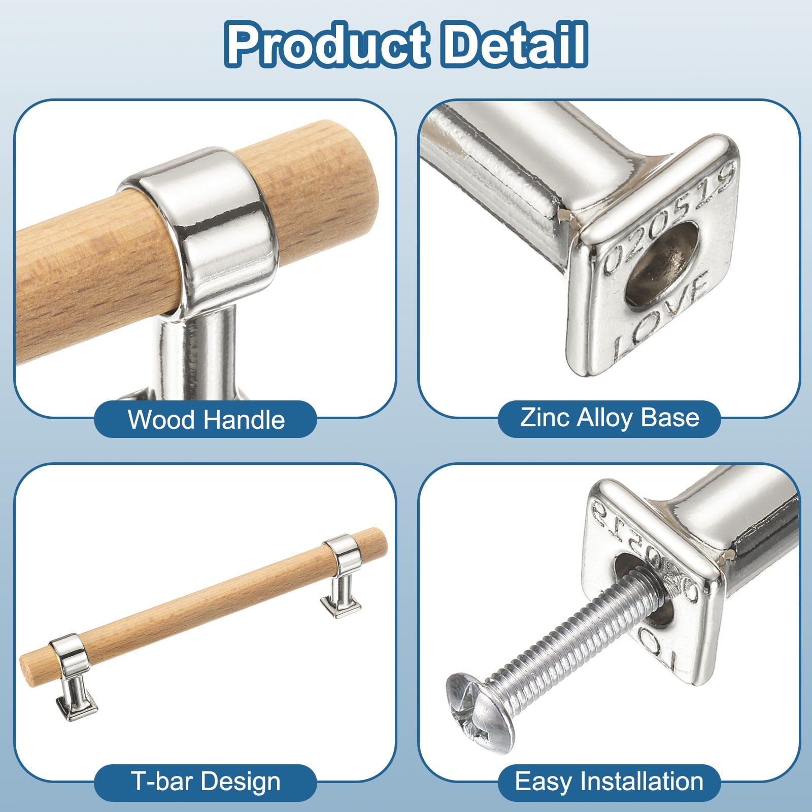 Unique Bargains Adjustable Wooden Double Hole Handles Silver/Gold