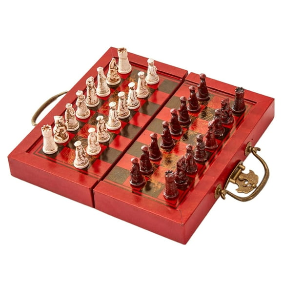 KLKCMS Folding 13"x13" Chess Set King Queen Wood Chessboard Resin Chessmen Board Game 2