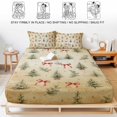 thumbnail image 5 of Cal.King Size Fitted Sheet Set - Christmas 3 Piece Bedding Sets 16" Deep Pocket Fitted Sheet with 2 Pillowcases, Winter Vintage Xmas Trees Bow Holly Leaf Beige Brushed Microfiber Hotel Bed Sheets, 5 of 9
