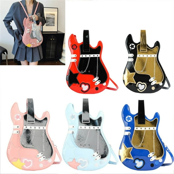 Taotanxi Women Guitar Shaped Backpack Unique Crossbody Shoulder Bag PU Leather Novelty Guitar Purse