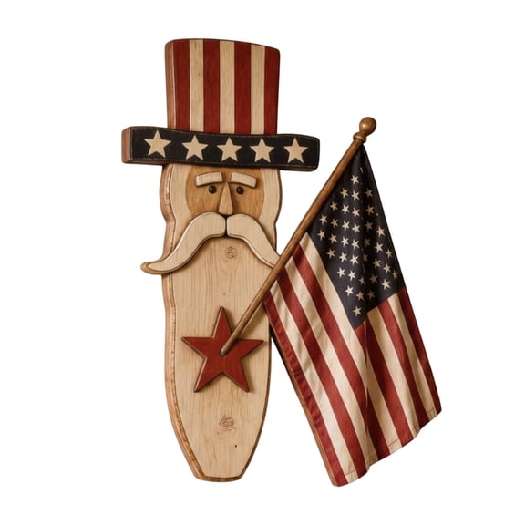 Patriotic Uncle Sam Wooden Wall Plaque With Mini US Flag 4th Of July Independence Day Front Porch Indoor Hanging Ornament