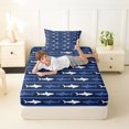 thumbnail image 3 of Manfei Coastal Shark Twin Fitted Sheet, Simple Horizontal Stripe Bedding, Navy White, 2pcs, 1 Fitted Sheet and 1 Pillowcase, 3 of 6
