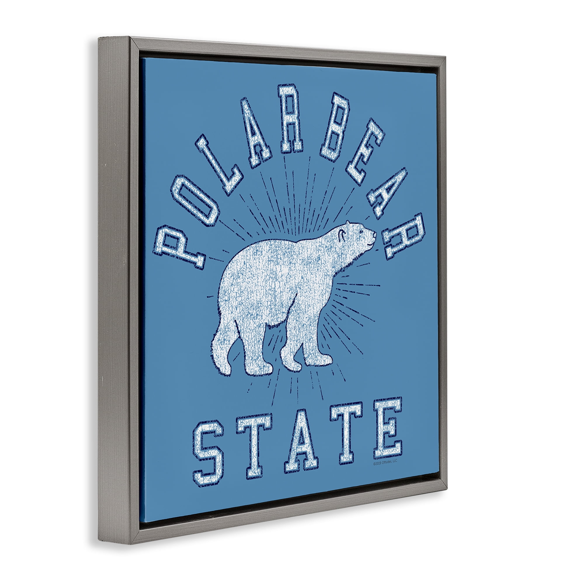 Stupell Industries Varsity Polar Bear State Animals Painting Gray Floater Framed Canvas Art Print Wall Art, 18 x 18