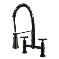Kingston Brass GS1270BEX Essex Double-Handle 2-Hole Deck-Mount Pre-Rinse Bridge Kitchen Faucet in Matte Black