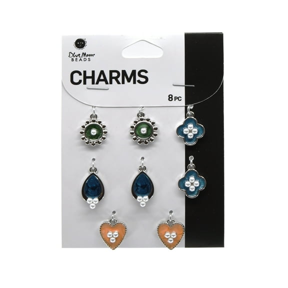 Blue Moon Beads Multi-Color Enamel Shaped Charms, Set of 8