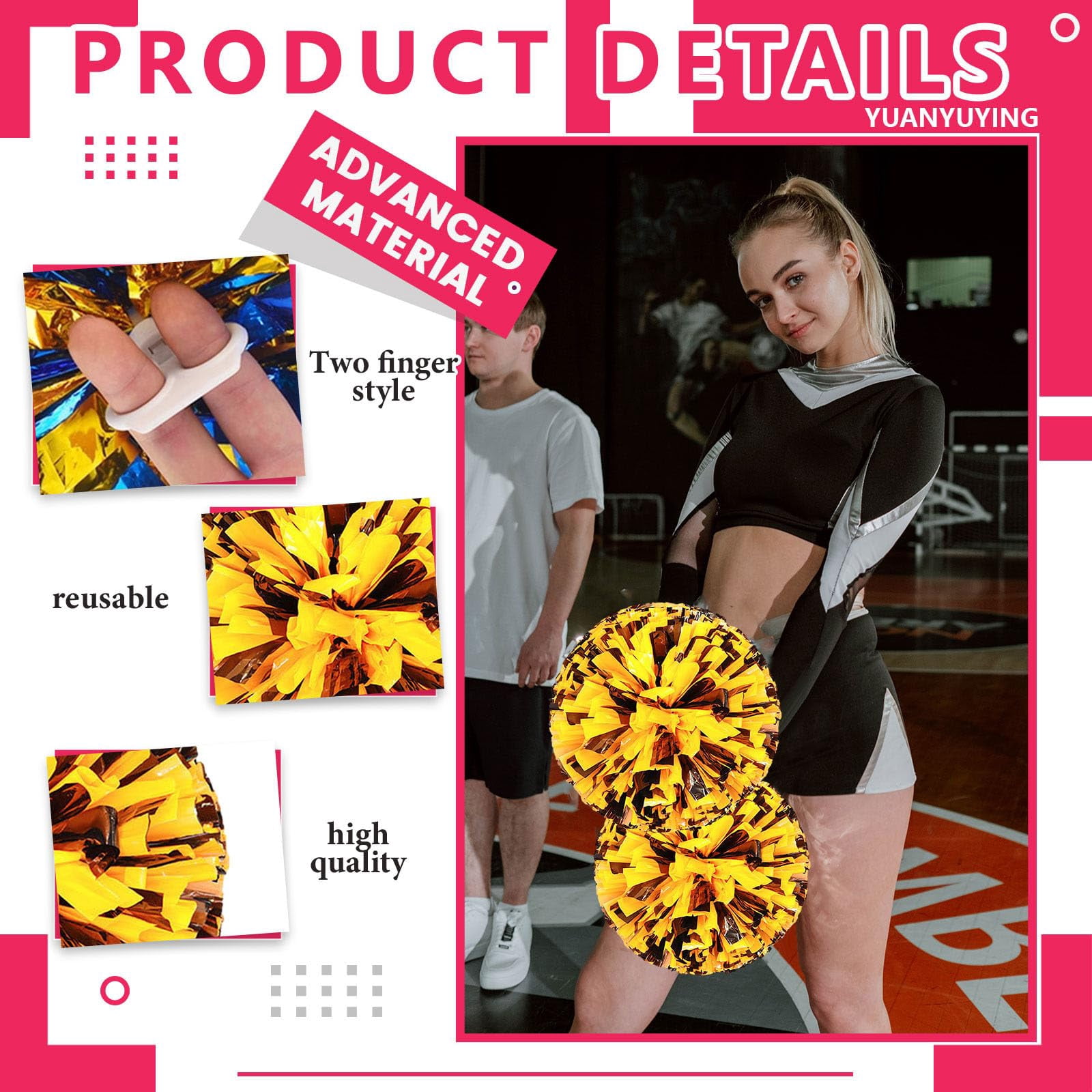 Pom Poms Cheer 14 Pieces, Cheerleading Pompoms Handheld Squad Set for Sports Team, Party, Festival, Adults Kids, Easy Fluff Design