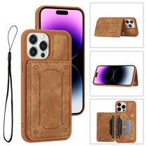 Compatible with iPhone 14 Pro Case, Classic Wallet Case, Lanyard Wrist Strap with Kickstand PU Leather Card Holder Protective Cover for Apple iPhone 14 Pro 6.1 inch,Brown