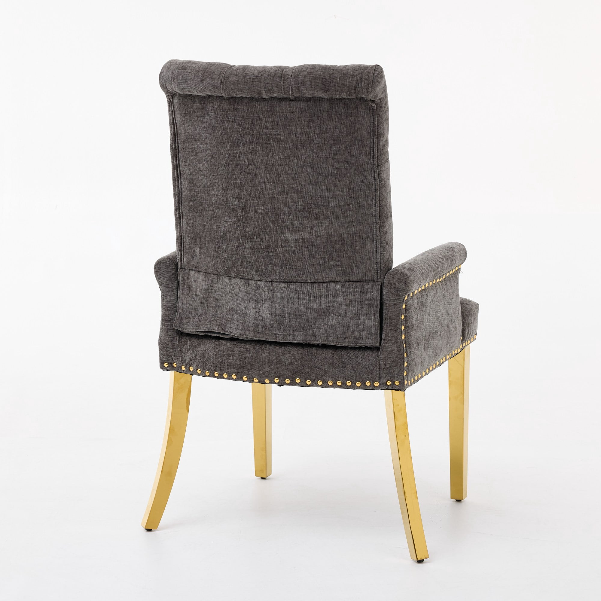 GARITIN Upholstered Dining Chair with Arms, Tufted Button High Back Accent Chair with Nailhead Trim and Stainless Steel Legs, Gray