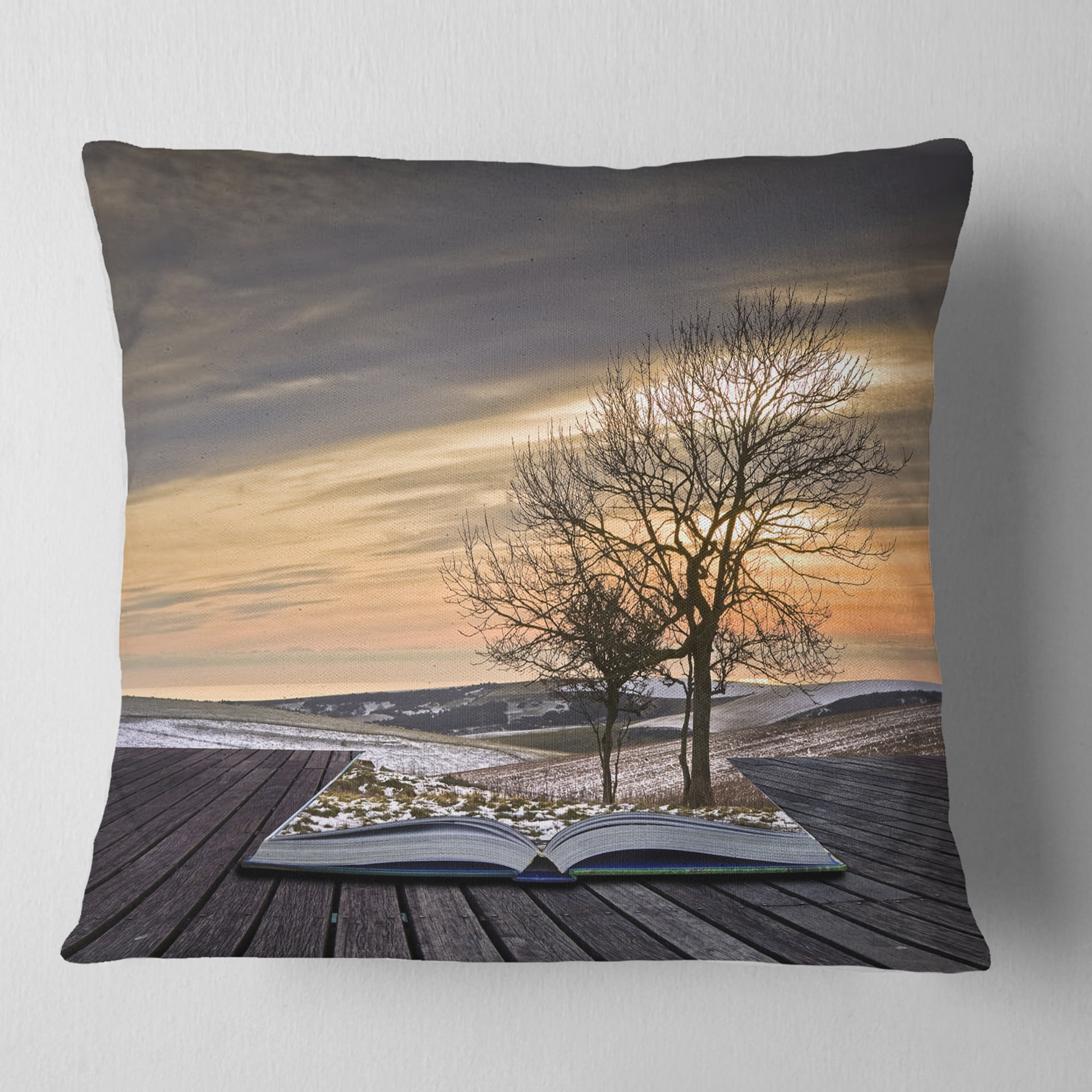 Designart Winter Coming out of Pages - Contemporary Throw Pillow - 16x16