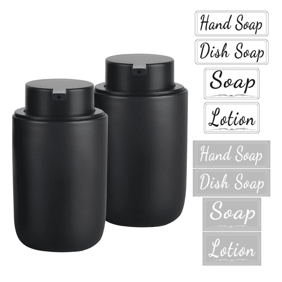 BosilunLife 2 Pack 12 oz Matte Black Ceramic Soap Dispenser Set, Refillable Dish Soap and Hand Soap Dispensers with Rust-Resistant Pumps for Kitchen or Bathroom