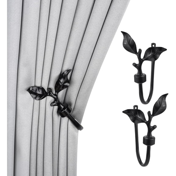 QIANJIA 1 Pair of Leaf Shaped Curtain Holdbacks Metal Curtain Side Holders for Wall, Antique Brass Curtain Tieback Hook Pull Backs for Drapes Window Home Decoration,Bronze