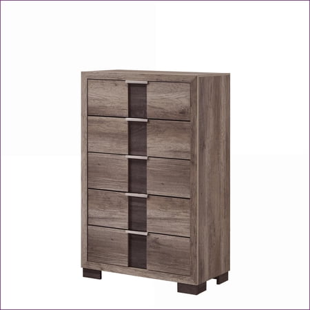 Chests | Contemporary 5-Drawer Wooden Bedroom Chest with Metal Knobs | Brown Gray Finish | Wood Brown