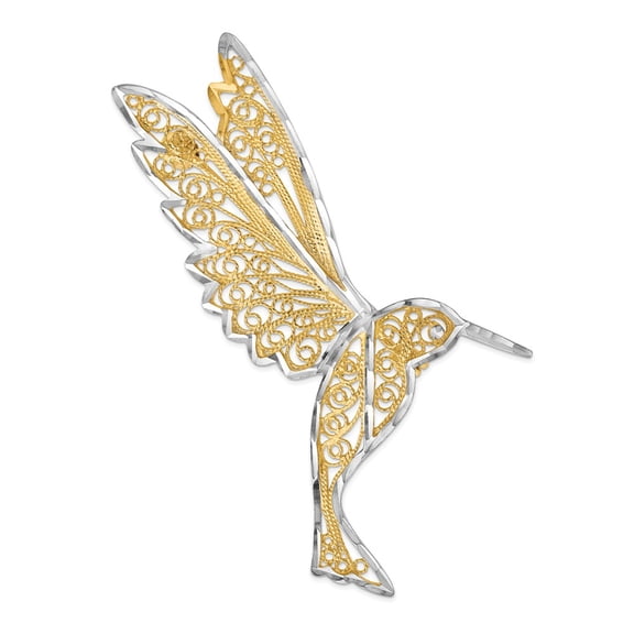 FB Jewels 14K Yellow Gold & Rhodium Diamond Cut Filigree Hummingbird Pin