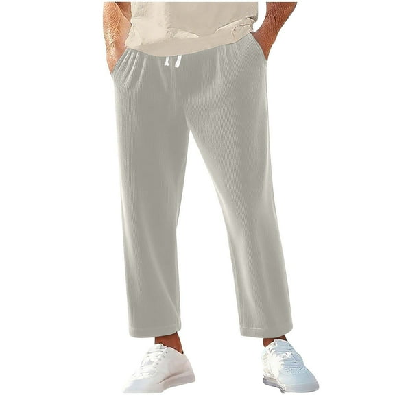 Fnnxeal Mens Sweatpants, Drawstring Corduroy Casual Slacks with Stretch Fall Winter Beige Sweatpants for Men Size L