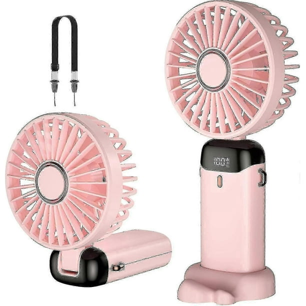 Handheld Fan Mini Portable Fan Usb Rechargeable Small Pocket Fan 5 Speeds With Lanyard And Base Built-in 4000mah Battery Usb Desk Fan Foldable For