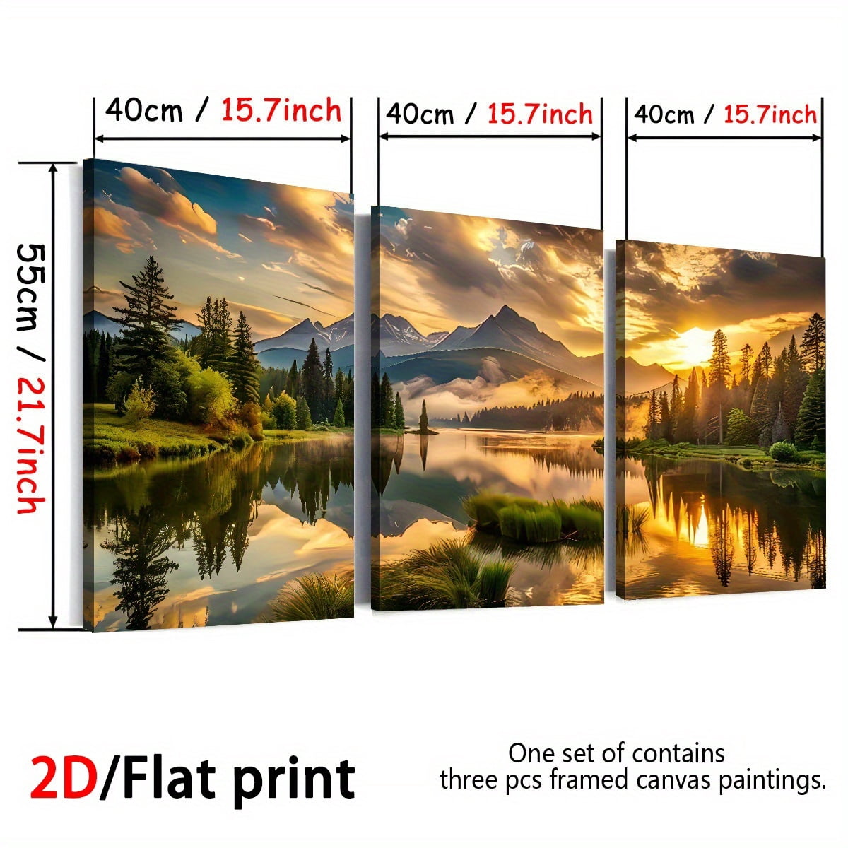[Holiday Gift] 2D Flat, [2D/Flat Print] Framed Canvas Painting And Poster, Ready to Hanging, Natural Sunrise, Forest, Trees, Lakes, Modern Artistic Landscapes, Home Decor, Wall Art, Room Decoration,