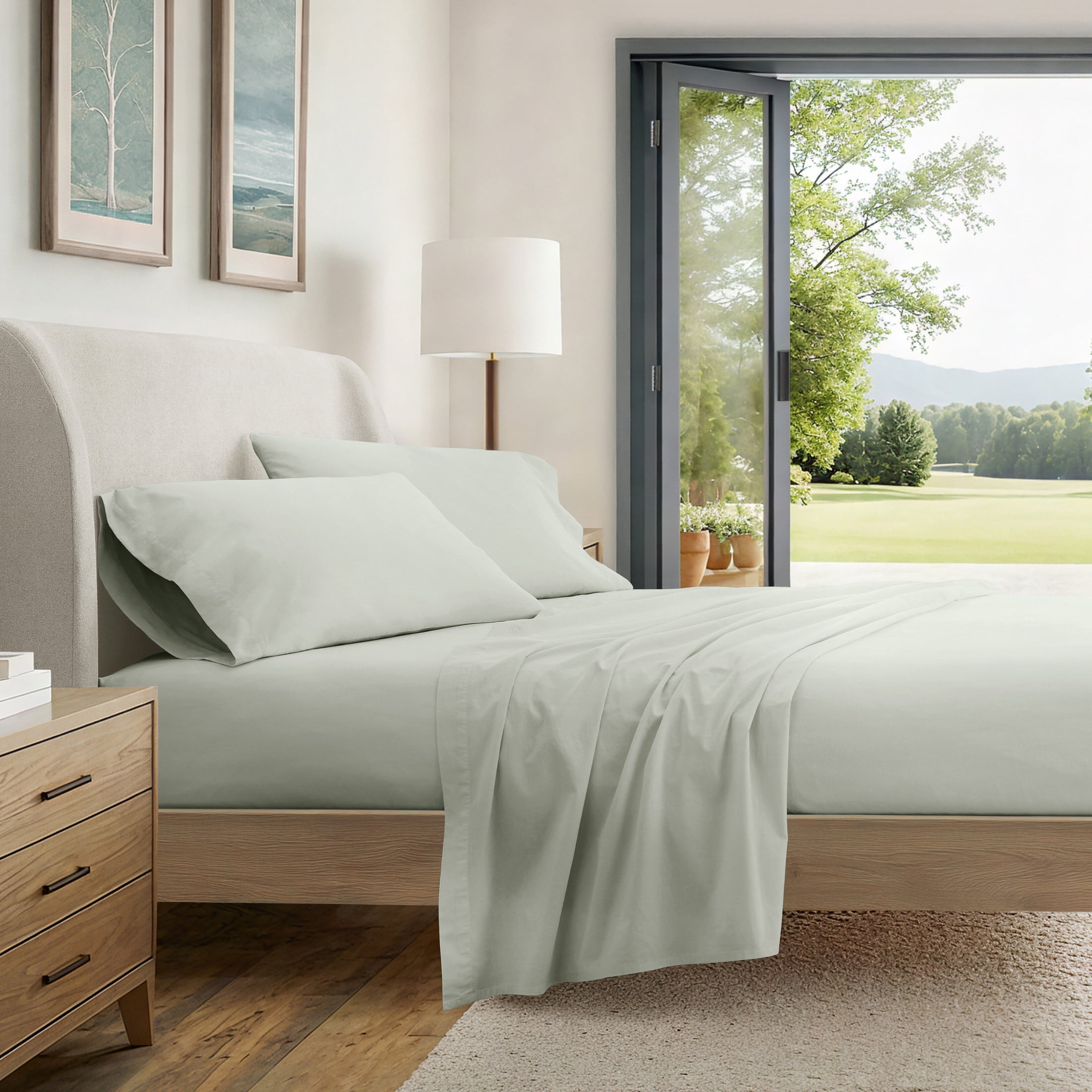 Noble Linens 4 Piece 100% Cotton Percale Sheet Set in Green Haze, Full