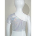 thumbnail image 3 of Xnihocha Girls Dance Crop Tops One Shoulder Cropped Tank Kids Jazz Hip Hop Dance Shirts Metallic Cami Silver 150, 3 of 5