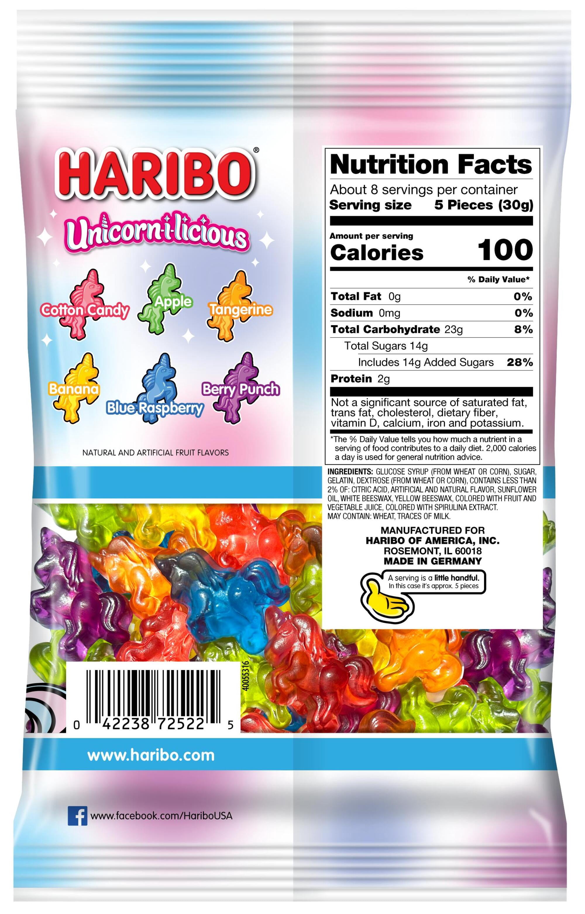 (5 pack) HARIBO Unicorn-i-licious Gummies Assorted Fruit Flavor Gummy Candy, 8 oz, Share Size Bag
