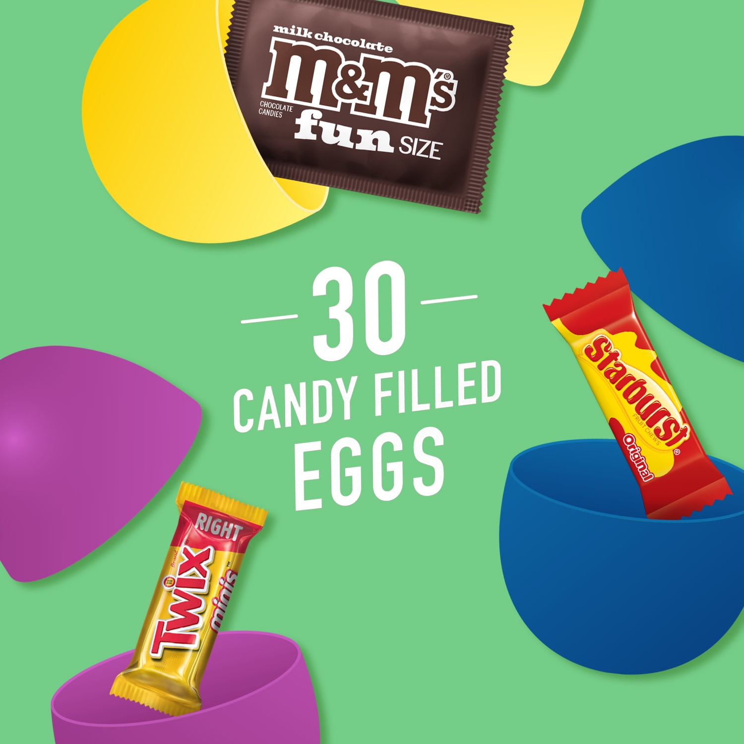 M&M's, Twix, Starburst Assorted Easter Candy Filled Eggs - 30 Ct Bag