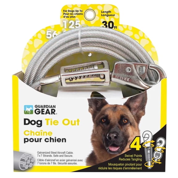 Boss Pet Products 30 ft Twin-Swivel Tie-Out with Snap, Up to 100 lb, Black