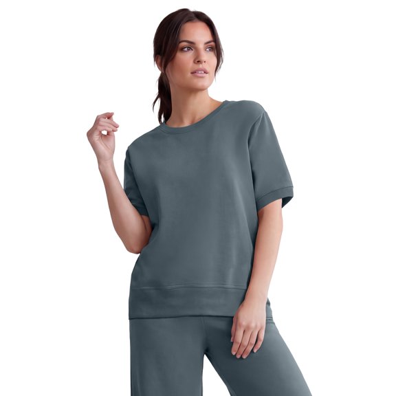 Ellos Plus Size Studio Short Sleeve French Terry Crewneck