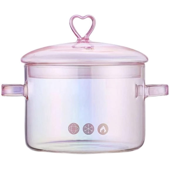 Cnshop 1.5L/50oz Pink Glass Saucepan with Lid, Borosilicate Glass Cooking Pot for Soup, Milk & Baby Food