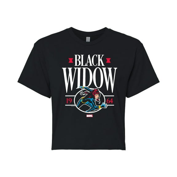 Marvel - Black Widow Collegiate - Juniors Cropped Graphic T-Shirt