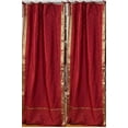 thumbnail image 3 of Lined Tie Top Sari Curtains 80" W X 63" L matching tiebacks- Handcrafted Maroon Indian Drapes with Lining, Offering Privacy and Insulation for Living Room/Bedroom/Dining Room, Sold in Pairs, 3 of 6