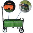 thumbnail image 3 of Collapsible Outdoor Utility Wagon Cart with 3 Side Pockets Cup Holders and Bundle Rope Reflection Belt, Large Capacity Folding Wagon Garden Shopping Beach Cart, Heavy Duty Foldable All Terrain (Green), 3 of 10