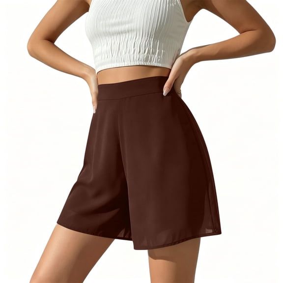 Oiangi Womens Chiffon Shorts High Waist Wide Leg Boxers Summer Casual Gauze Going Out Shorts Brown M