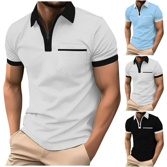 QIPOPIQ Men's Short Sleeve Polo Shirts Quarter-Zip Casual Slim Fit Mock Neck Basic Designed Cotton Shirts Clearance
