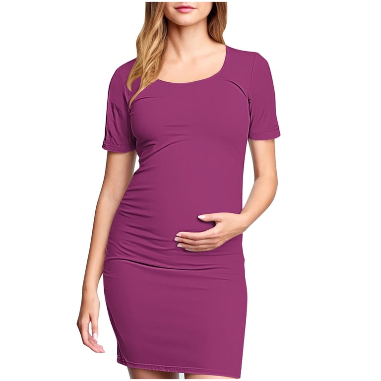Frwgonr Maternity Dresses Hot Pink Crew Neck Bodycon Dress Short Sleeve Baby  Shower Dress Casual Lounge Pregnancy Dress S-XL - Walmart.com