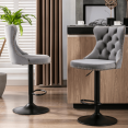 thumbnail image 3 of Tcbosik Swivel Bar Stools Set of 2, Velvet Upholstered Counter Height Barstools with Button Tufted Back, 24.8" - 33" Height Adjustable Modern Armless Kitchen Island Stool, Gray & Black, 3 of 11