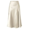 thumbnail image 6 of qolati Women Satin Midi Skirt High Elastic Waisted Side Split Party Cocktail Skirts Casual Silk Skirt for Wedding Formal Club, 6 of 6